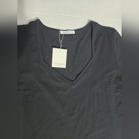 MANGOPOP Women's Sweetheart Square V Neck Long Sleeve T shirts Tops Bodysuits XL - Picture 3 of 7